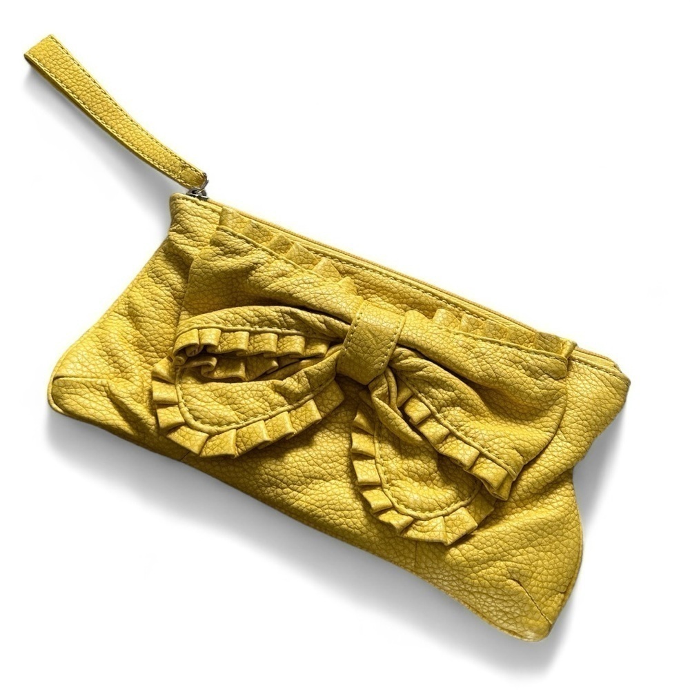 Red By Marc Ecko Yellow Pebbled Vegan Leather Bow Wristlet Silver Accent